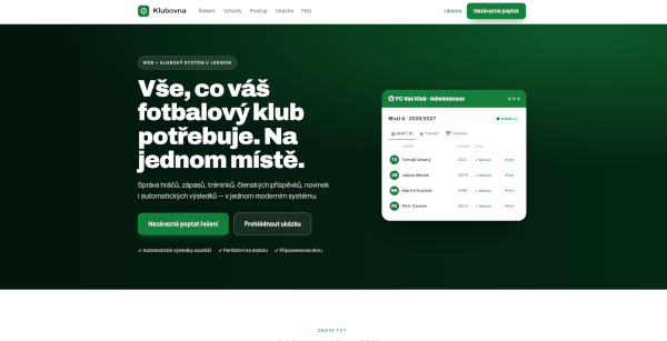 Klubovna | správa klubu – ukázka práce webového vývojáře Milan Šarík